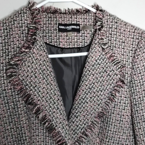 Karl Lagerfeld tweed blazer size 6 pink black - Picture 3 of 10